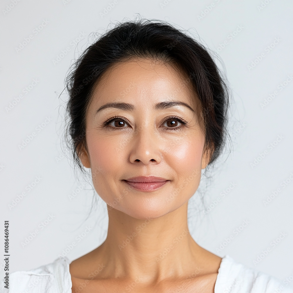40-45 year old Beauty Japanese Asian women spa skin healthy on 100% isolate white background. 40-45 year old Beauty Japanese Asian women spa skin healthy on 100% isolate white background.