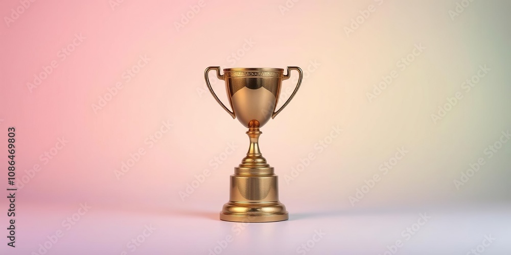 Gradient of colors in the background with a delicate bronze trophy sitting at the center, achievements, victory, laurel wreath Gradient of colors in the background with a delicate bronze trophy sitting at the center, achievements, victory, laurel wreath