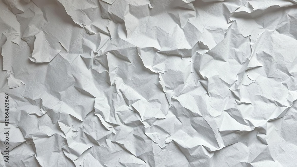 Fototapeta premium Crumpled paper with wet distorted folds and wrinkles, wet crumpled texture, distorted folds, creased surface