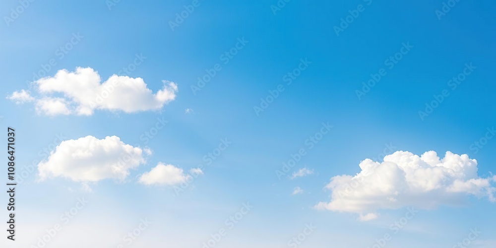 Soft white clouds drift across a brilliant blue sky, against a gradient of pale blue and creamy white background, clouds, gentle atmosphere Soft white clouds drift across a brilliant blue sky, against a gradient of pale blue and creamy white background, clouds, gentle atmosphere