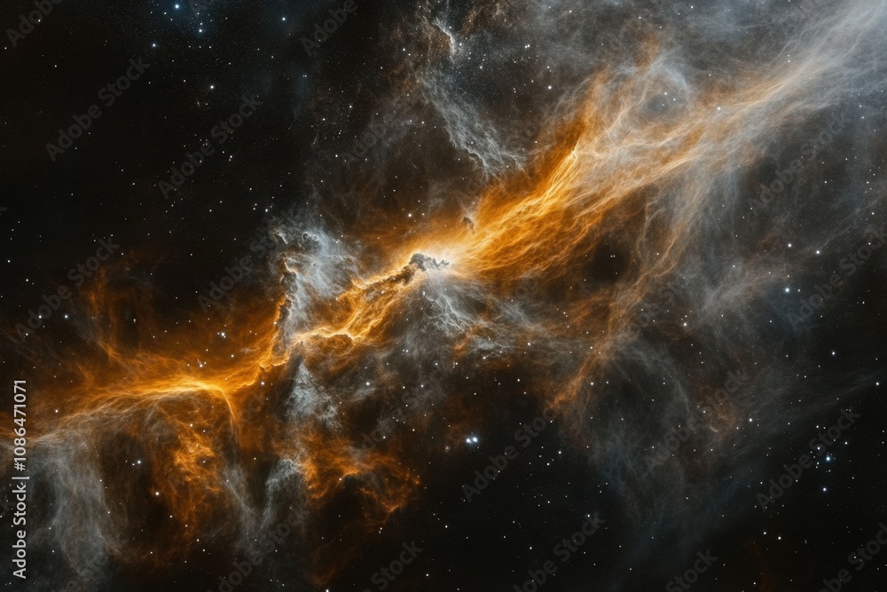 A glowing orange and white nebula with stars in the background. A glowing orange and white nebula with stars in the background.