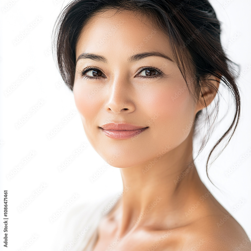 40-45 year old Beauty Japanese Asian women spa skin healthy on 100% isolate white background. 40-45 year old Beauty Japanese Asian women spa skin healthy on 100% isolate white background.