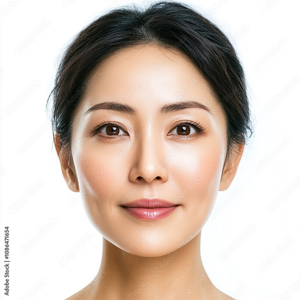 Fototapeta premium 40-45 year old Beauty Japanese Asian women spa skin healthy on 100% isolate white background.