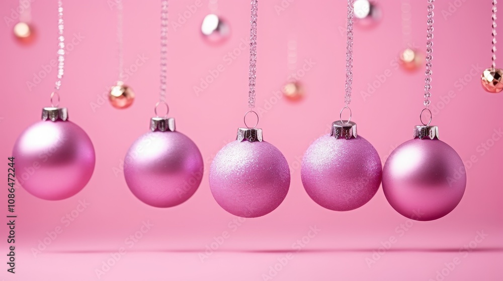 Obraz premium Pink Christmas Ornaments on a Pink Background