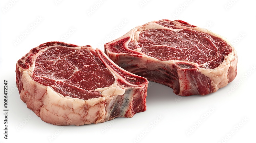 Fresh Raw Ribeye Steaks Isolated on White Background Fresh Raw Ribeye Steaks Isolated on White Background