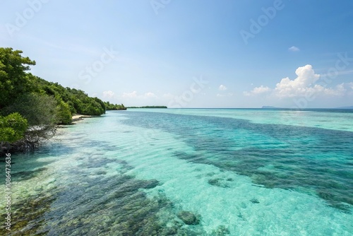 Oceanic landscape featuring soft blues and greens with subtle rippling effects in a serene and peaceful environment, horizon, blue, undulation, transparency, depth