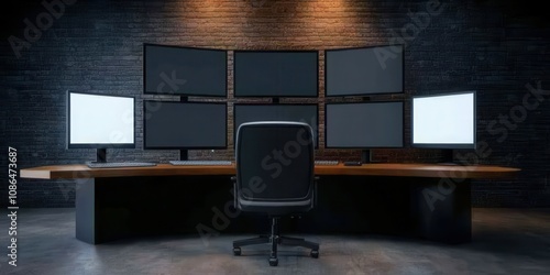 security risks , breach , safeguard Modern workspace with multiple monitors