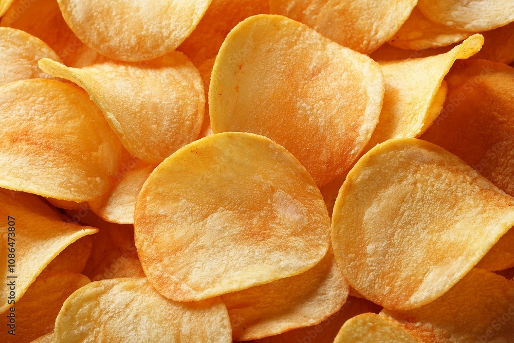 Crispy fresh potato chips, snacks background. Top view, flat lay. Banner Crispy fresh potato chips, snacks background. Top view, flat lay. Banner
