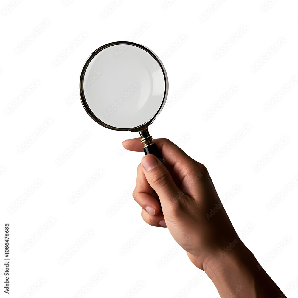 hand holding magnifying glass isolated on white hand holding magnifying glass isolated on white