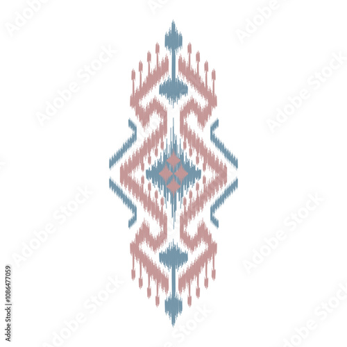 Ikat ethnic pattern art. American, Mexican style. White background. Aztec tribal ornament print. Design for fabric, clothing, textile, logo, symbol.