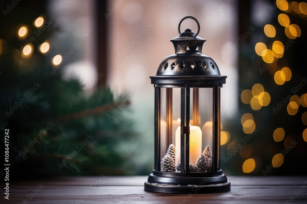 Warm Lantern with Candle in Cozy Setting Warm Lantern with Candle in Cozy Setting