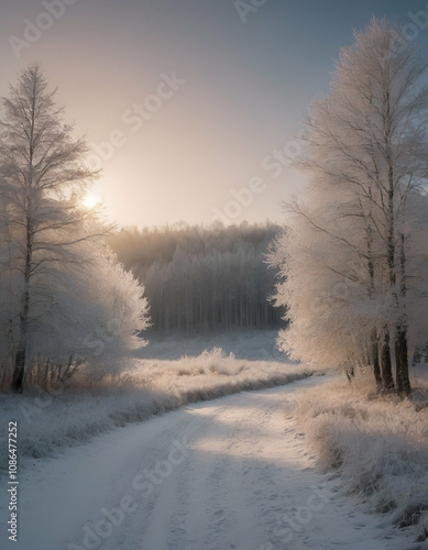 A Calm Winter Landscape with Frost-Covered Trees