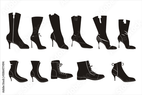 Women High Heel Shoes Silhouette, Ladies Shoe Silhouette Bundle Set, Pumps Shoes Silhouette, Footwear Silhouette
