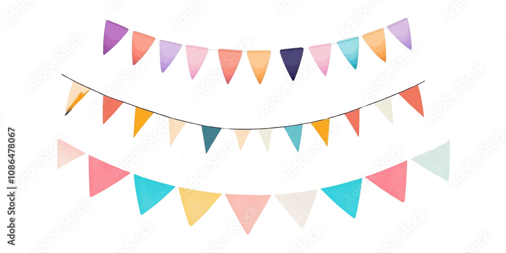 Fototapeta premium Flat, simple, colorful bunting flags with white background.