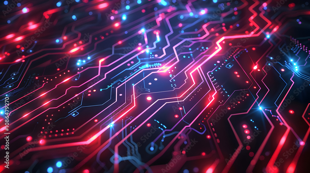 Abstract futuristic electronic circuit technology blue red background concept, vector illustration Abstract futuristic electronic circuit technology blue red background concept, vector illustration