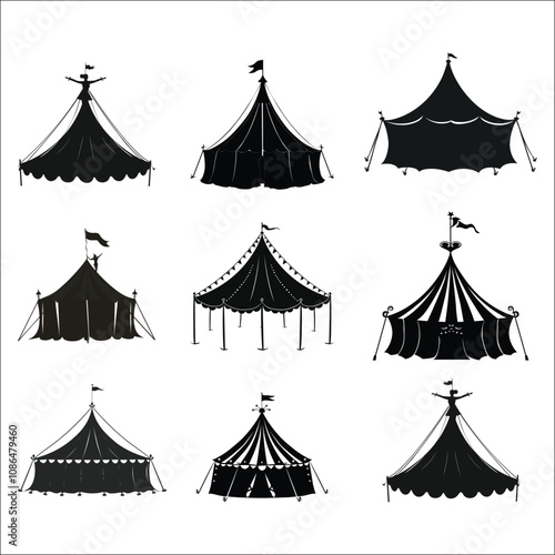 Circus Tent icon Silhouette, Circus Tent Symbol with flag silhouette vector	