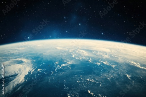 A stunning view of Earth from space, with clouds and a blue atmosphere.