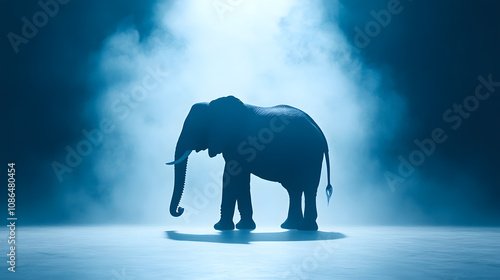 Artistic silhouette of elephant in dramatic blue light, creating captivating and serene atmosphere. image evokes sense of wonder and tranquility