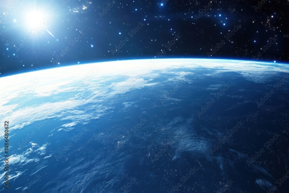 Fototapeta premium A stunning view of Earth from space with the sun rising over the horizon.