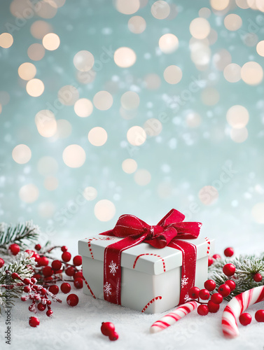 Cheerful Christmas Gift Setup with Pale Blue Background