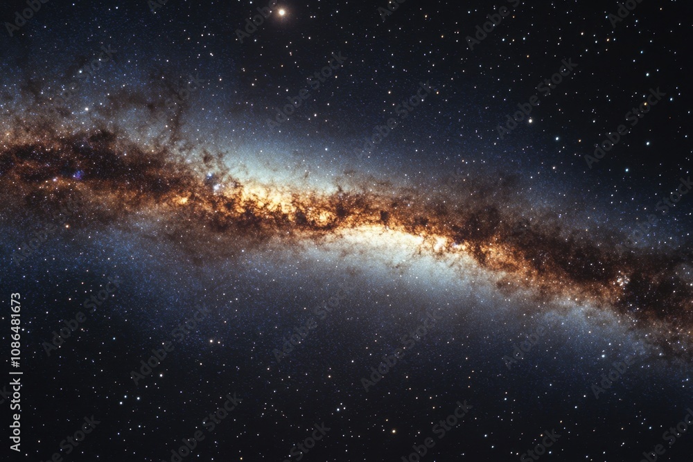 Fototapeta premium A stunning view of the Milky Way galaxy with a glowing center and scattered stars.