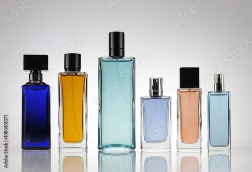A collection of different perfume bottles on a white background