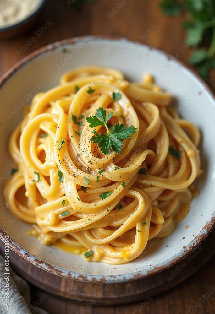 Creamy Fettuccine Pasta with Parsley: Perfect for Food Blogs, Restaurant Menus, Cooking Websites, Recipe Books, and Italian Cuisine Inspiration Creamy Fettuccine Pasta with Parsley: Perfect for Food Blogs, Restaurant Menus, Cooking Websites, Recipe Books, and Italian Cuisine Inspiration