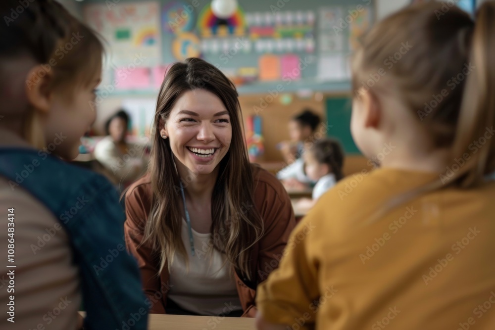 Joyful Childcare Worker in a Professional Environment Joyful Childcare Worker in a Professional Environment