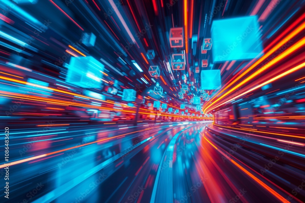 Futuristic Light Streaks and Cubes in Motion.generative AI
Futuristic Light Streaks and Cubes in Motion.generative AI