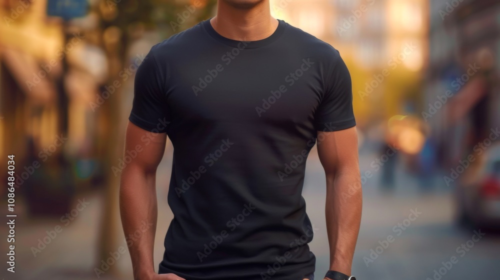 Casual T-shirt Mockup on Young Guy Outdoors Casual T-shirt Mockup on Young Guy Outdoors