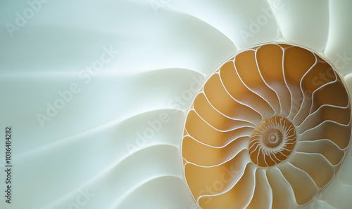 Stunning close-up of a nautilus shell, showcasing its intricate spiral pattern and mesmerizing textures. Perfect for designs emphasizing growth, nature, or the golden ratio.