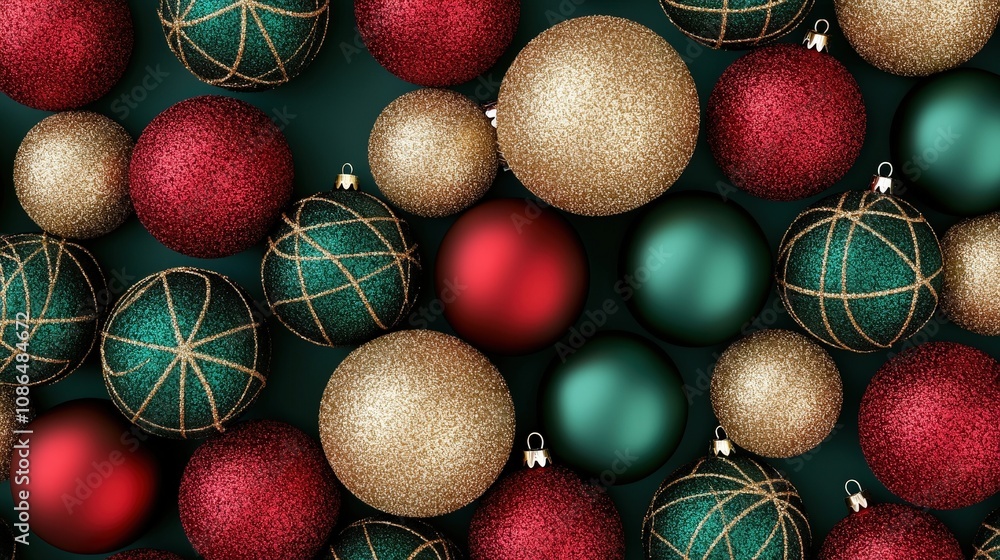 Festive Christmas Ornaments Red Green Gold Glitter Baubles Festive Christmas Ornaments Red Green Gold Glitter Baubles