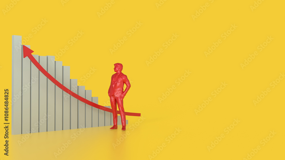 The chart and red man on yellow background for Business concept 3d rendering. The chart and red man on yellow background for Business concept 3d rendering.