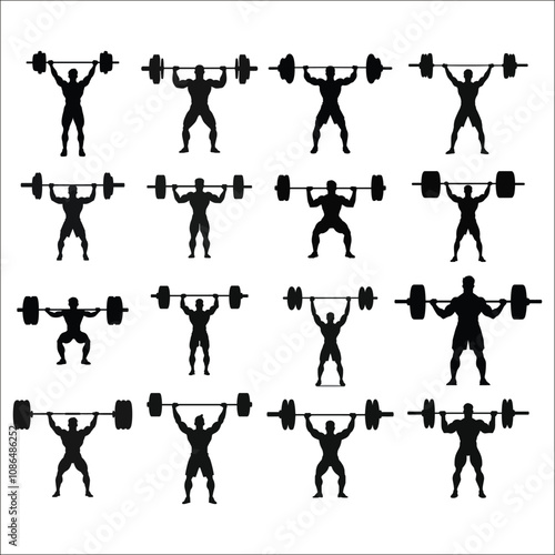 Weightlifting Man Silhouette Bundle Set,  Weightlifter Silhouette, Weight Lifting Person Silhouette, BodyBuilder Man Silhouette