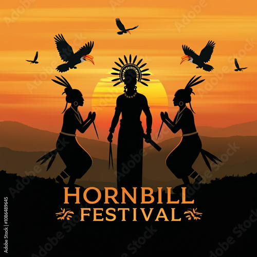 A majestic hornbill bird su...