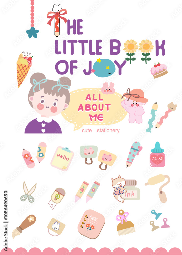 set of elements, Cute Stationary vector element, child drawing, new cover, new book and printable, all about me and stud, back to school set of elements, Cute Stationary vector element, child drawing, new cover, new book and printable, all about me and stud, back to school