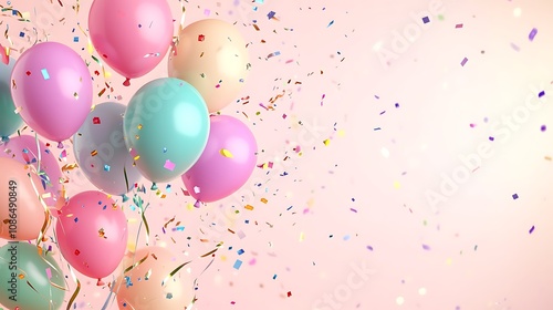 Colorful Balloons and Confetti Celebrate a Festive Occasion AI Generated