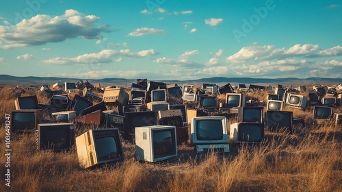 Old Televisions Abandoned in a Field photo