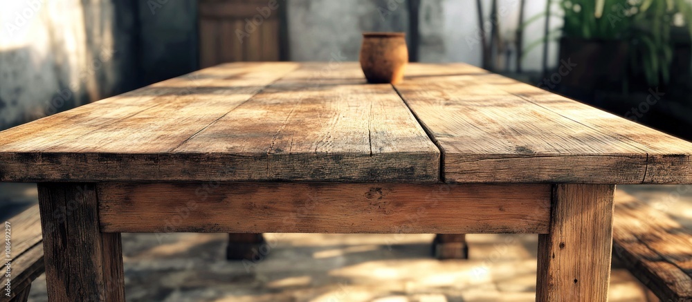 Rustic farmhouse wooden table, reclaimed wood, weathered finish, thick tabletop, robust square legs, vintage style Rustic farmhouse wooden table, reclaimed wood, weathered finish, thick tabletop, robust square legs, vintage style