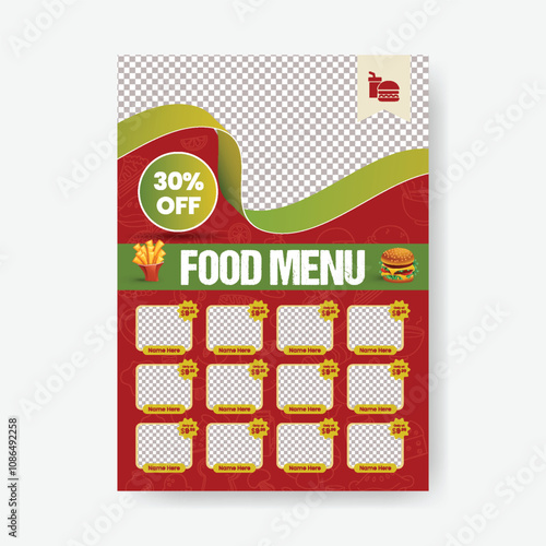 A4 size print ready Restaurant fast food menu Design Template, Food Menu Card Design, Menu Card Design For Restaurant, Restaurant food vertical flyer or poster template design