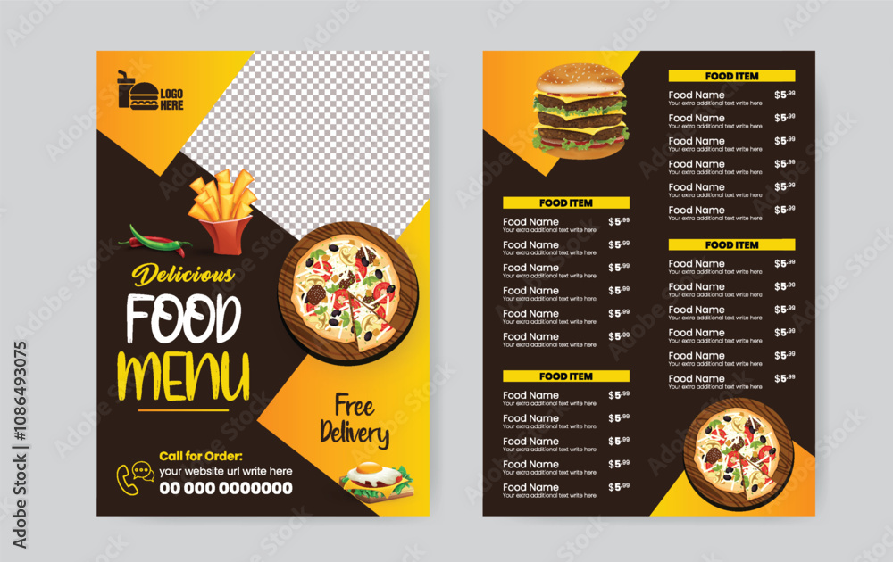 Vetor de Double sided a4 size Food menu template, Fast food menu board ...