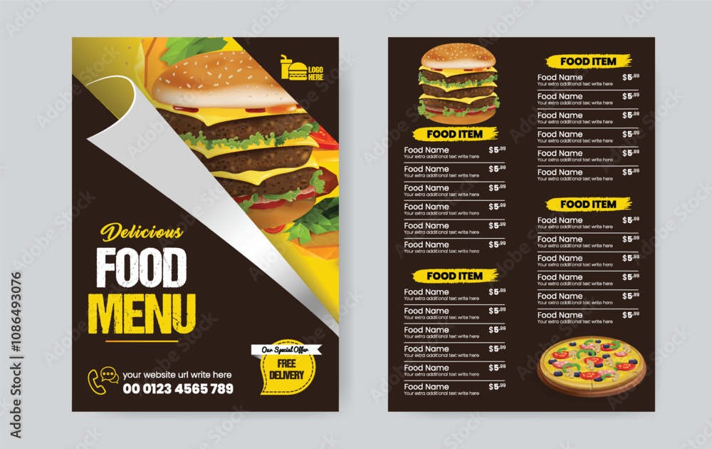 Grafika wektorowa Stock: Double sided a4 size Food menu template, Fast ...
