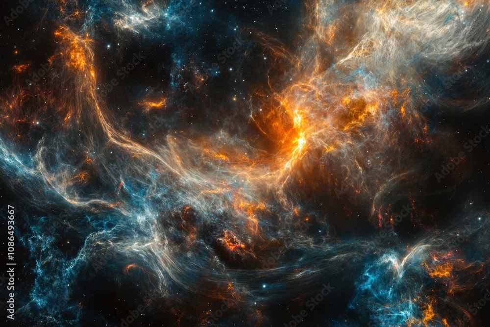 Fototapeta premium A vibrant nebula with swirling clouds of gas and dust in deep space.