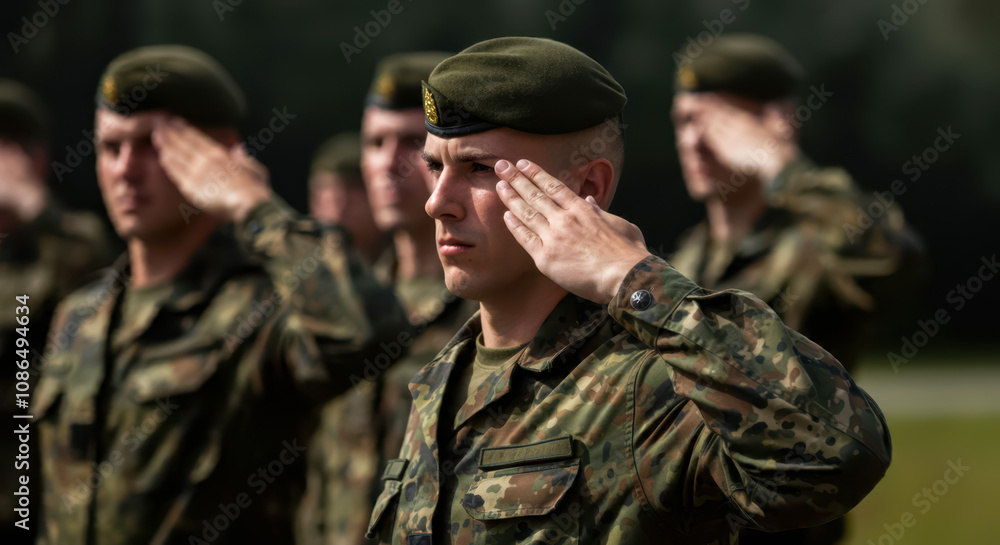 Slovenian soldiers giving salute during ceremony military, glory and honor, dignified military uniform Slovenian soldiers giving salute during ceremony military, glory and honor, dignified military uniform