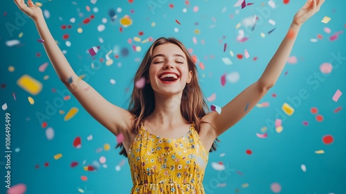 Woman Celebrating with Confetti