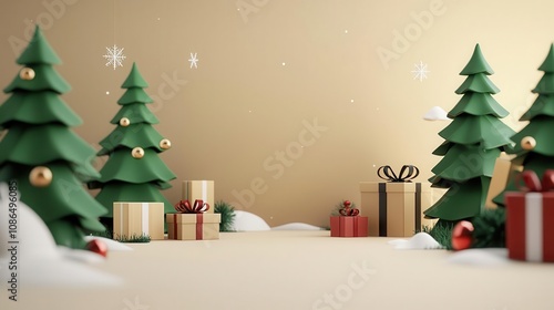 Santa s workshop scene with  Exclusive Holiday Gift Offers  displayed on the wall photo