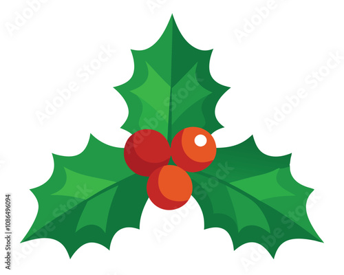 Christmas holly with red berries vector merry christmas leaves