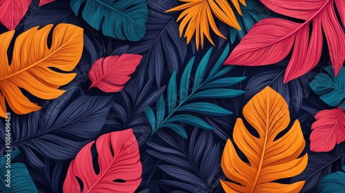 Wallpaper Mural Vibrant Tropical Leaf Background Colorful Exotic Foliage Illustration Torontodigital.ca