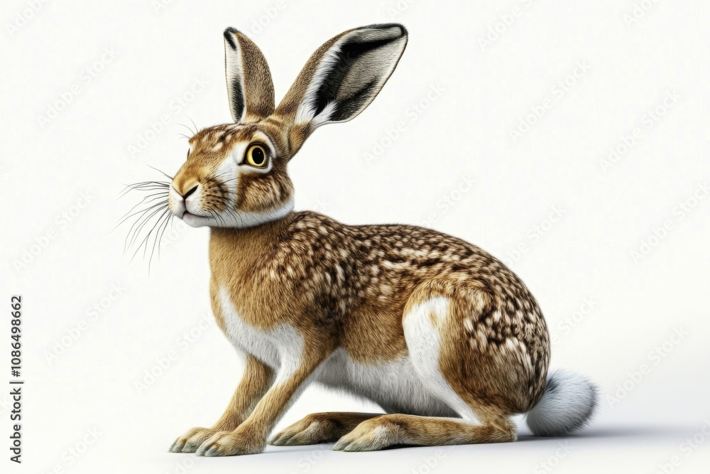 3D rendering brown hare sitting white background facing Realistic artwork 3D rendering brown hare sitting white background facing Realistic artwork