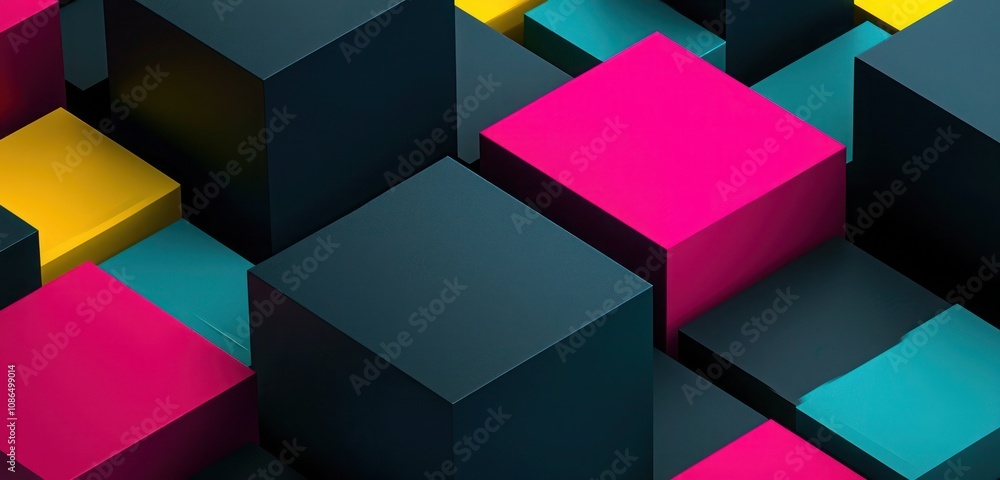 Large dark teal and neon pink blocks with bright yellow and dark slate grey accents, featuring a minimalist abstract pattern Large dark teal and neon pink blocks with bright yellow and dark slate grey accents, featuring a minimalist abstract pattern